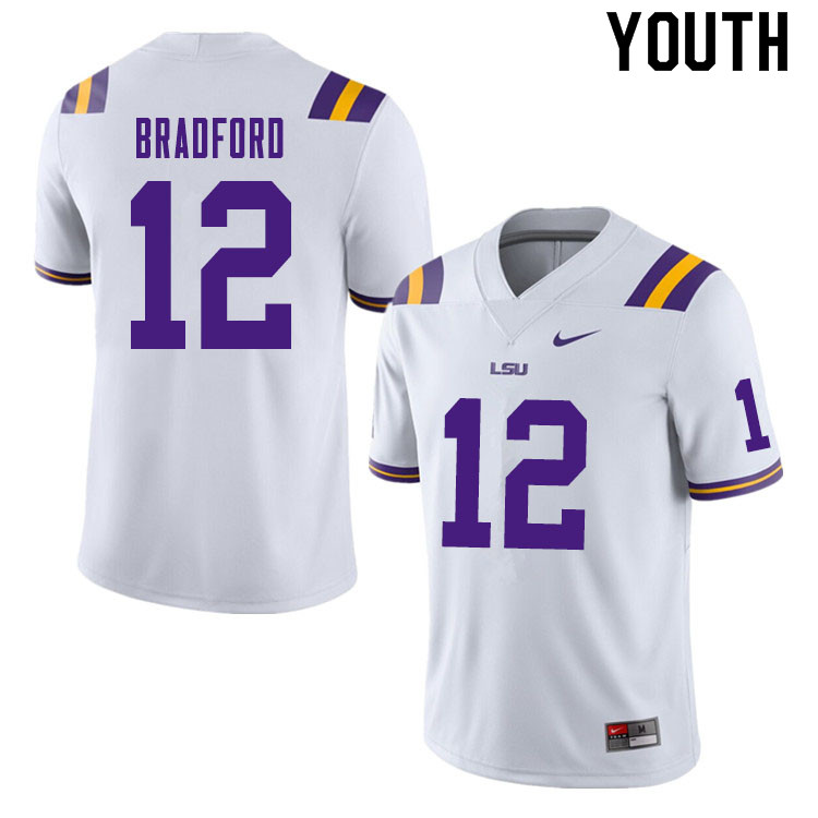 Youth #12 Tre Bradford LSU Tigers College Football Jerseys Sale-White - Click Image to Close